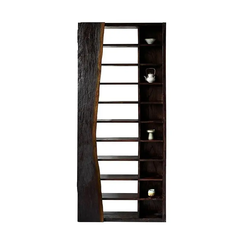 Teacup rack, display rack, tea room against the wall, cabinet layer rack, old solid wood tea room balcony grid
