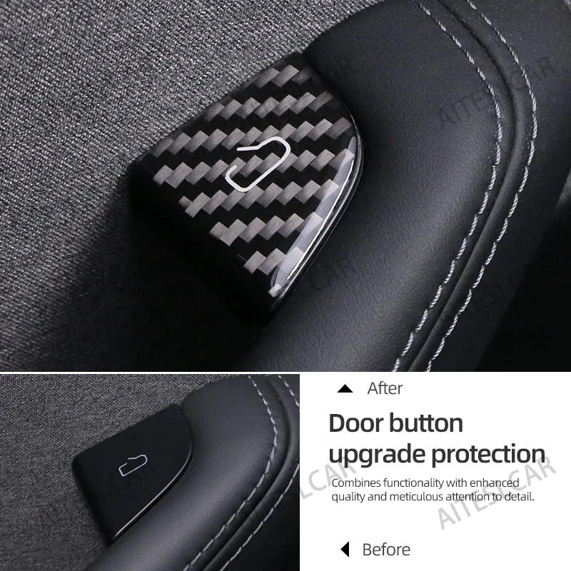 Autocollants de garniture de bouton de commutation de porte intérieure de voiture en Fiber de carbone, pour Tesla modèle 3 Highland 2024 modèle Y Juniper, accessoires