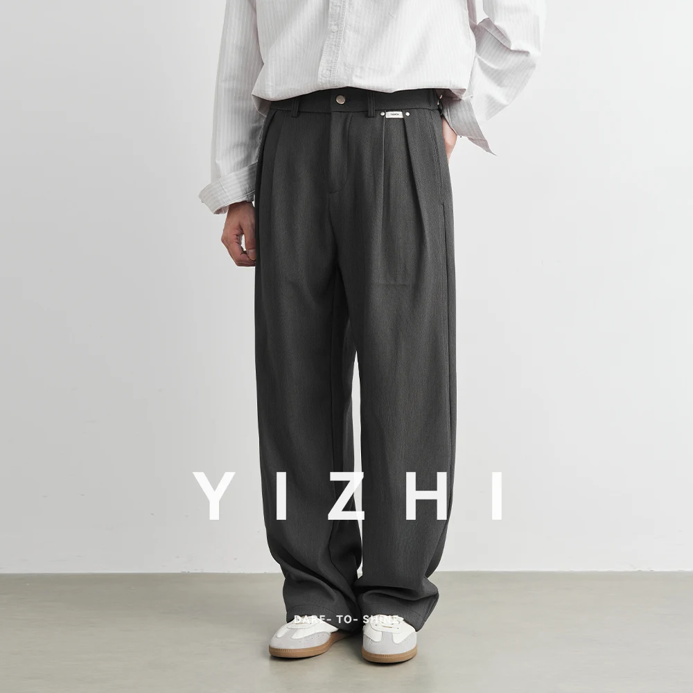 Fashion Men's Autumn Loose Straight Leg Wide Pants Draping Long Trousers Korean Style Casual Pants Handsome Suit Pants