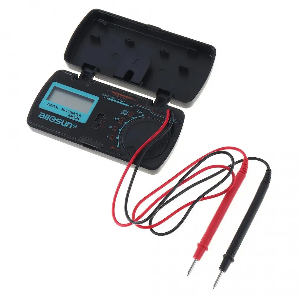 Imagem -06 - Mini Display Lcd Multímetro Digital com um Par Caneta de Teste para Medição dc Tensão ac e dc Atual Resistência Em3081