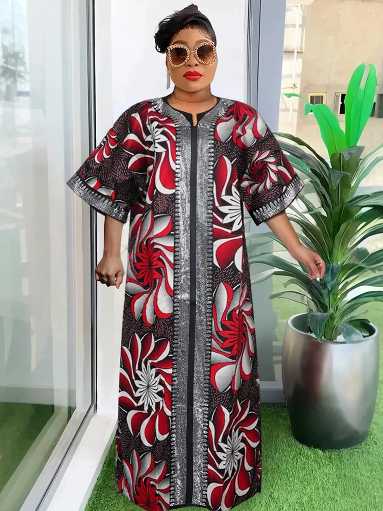 

African Dashiki Print Wax Dresses Elegant Women Party Maxi Robe Evening Gowns 2024 Africa Clothes Loose Boubou Dubai Kaftans