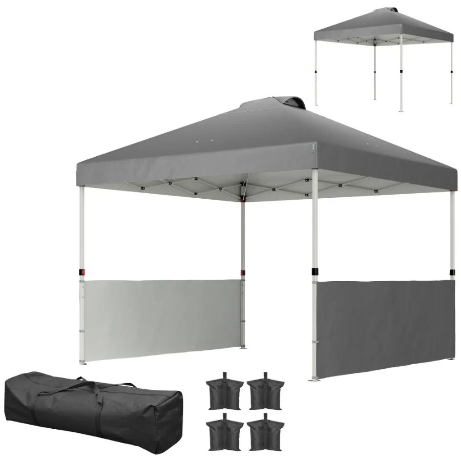 

10' x 10' Pop Up Canopy Tent with 2 Half Sidewalls UV50+ Instant Sun Shelter with Wheeled Carry Bag Dark Gray