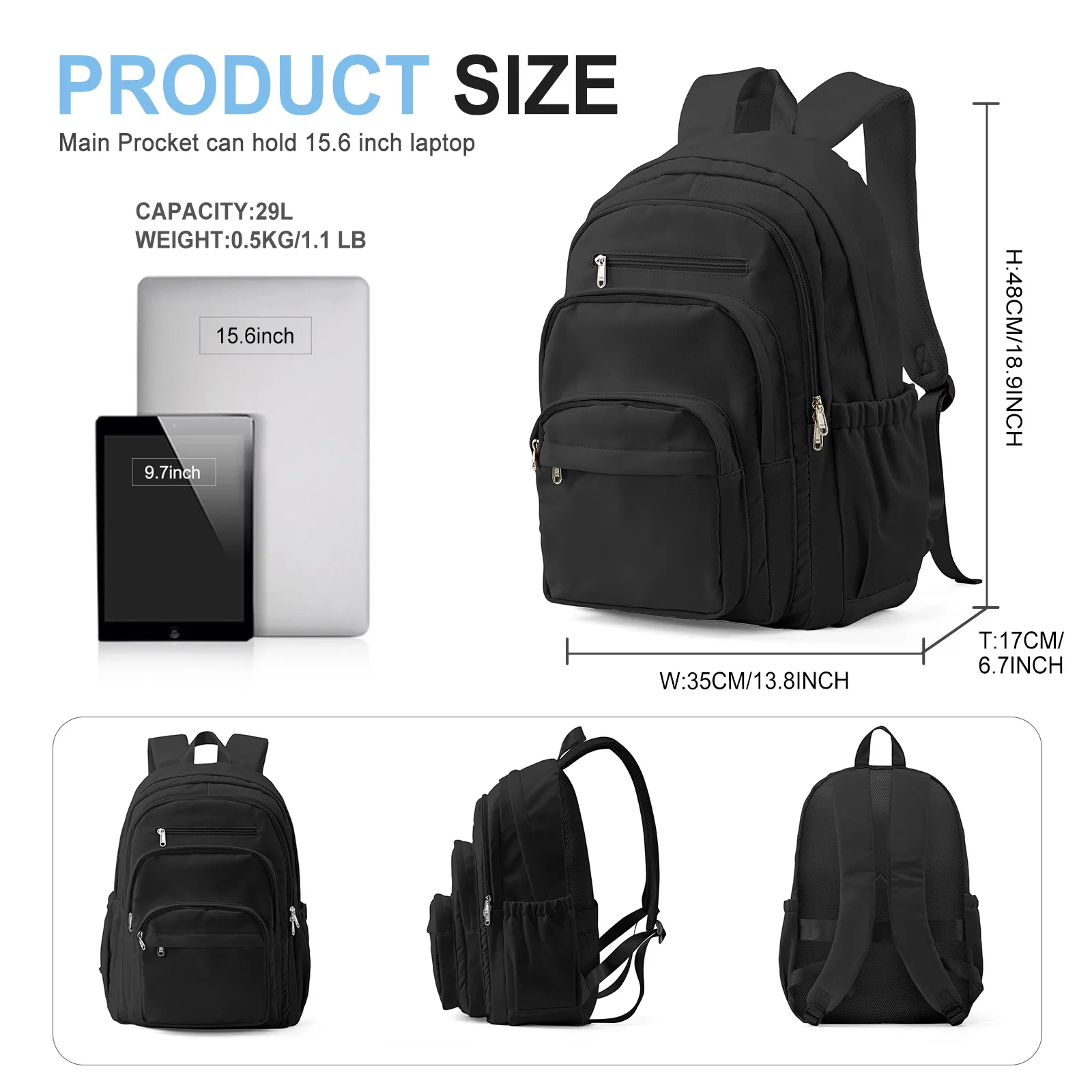 حقيبة ظهر ذات سعة كبيرة متعددة الطبقات للجيب، حقيبة ركاب للمراهقين في المدارس الثانوية المتوسطة - حقيبة نهارية كاجوال، حقيبة ظهر للمدرسة #2