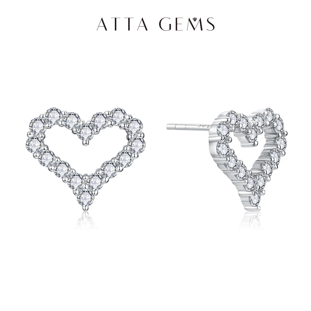

ATTAGEMS S925 Silver Hollow Heart Moissanite Earrings for Women Charm Love Anniversary Jewelry Elegant Birthday Gifts Certified