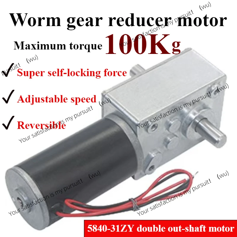 Double Shaft Worm Gear Motor DC 12V 24V High Torque Maximum 70KG Self Locking Adjustable Speed Forward Reverse Motor 4-470RPM