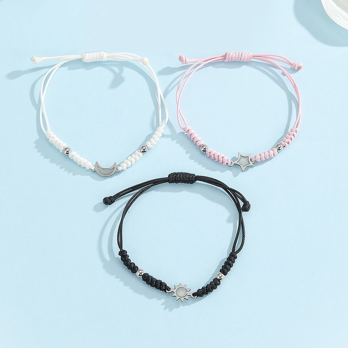 3 قطع/مجموعة من إكسسوارات الكرة الفولاذية المقاومة للصدأ المضيئة للشمس والقمر والنجوم، حبل عصري منسوج يدويًا