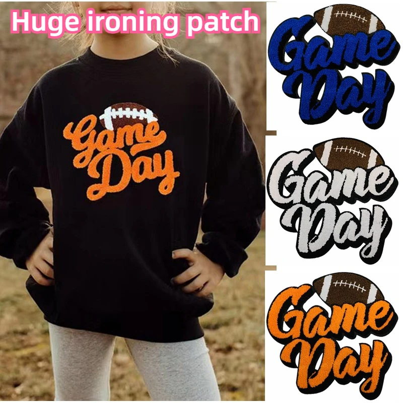 Huge Ironing Patch Rugby Game Day Chenille Towel Embroidery Standard Cloth Sports Ball Patch Clothes Bags Decoration Patch