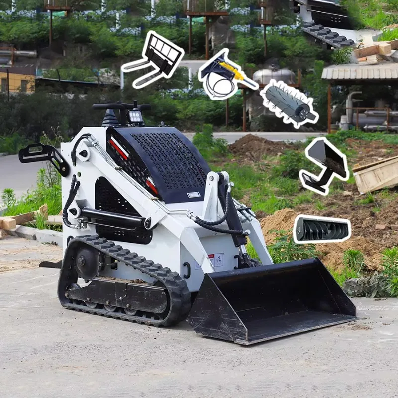 Mini Skid Steer Loader with Snow Blower Buckets Mini Skid Steer Snow Blower Garden Mini Crawler Loader