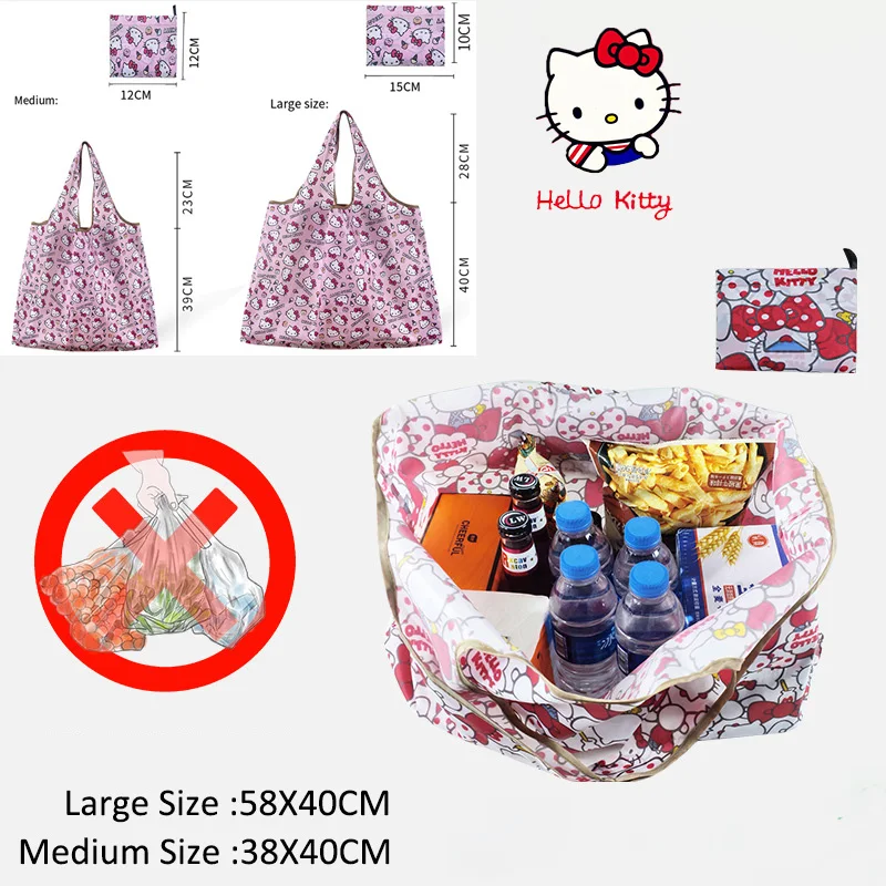 2 taglie Sanrio Hello Kitty borsa per la spesa pieghevole portatile Kawaii Kitty Cat Collection borsa lavabile stampata Eco Friendly