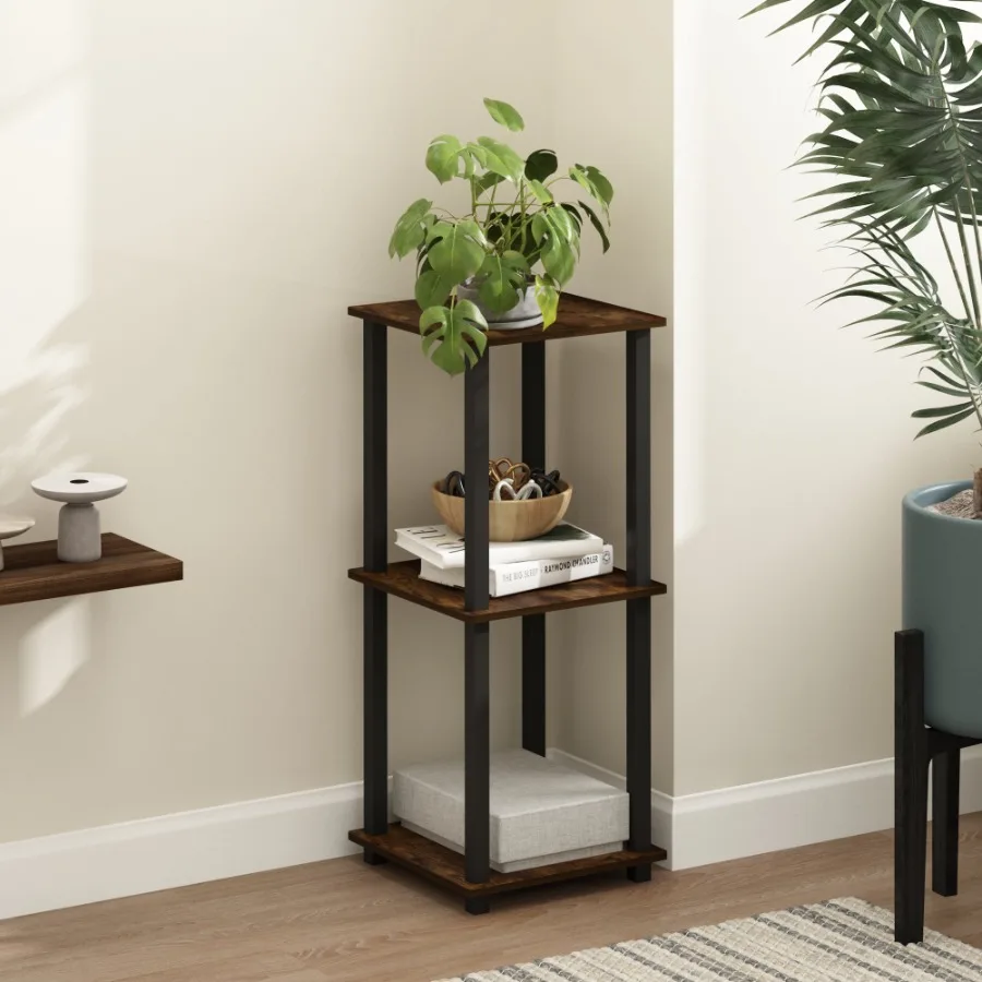 Simplistic End Table Set of Two Amber Pine Black