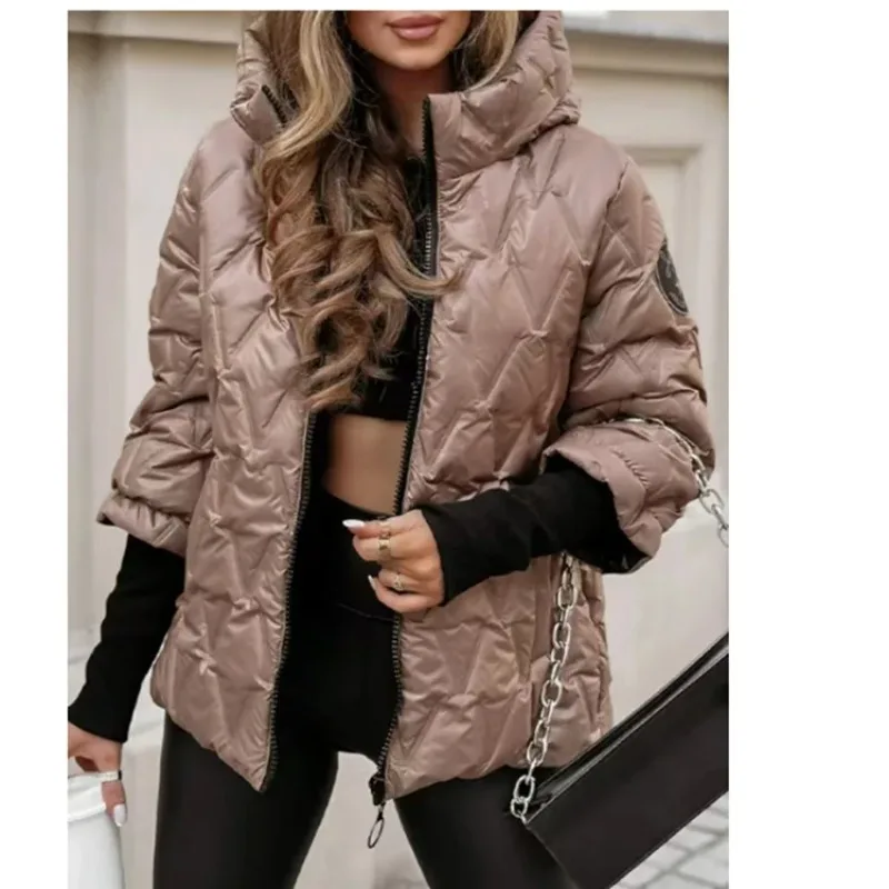 Autumn Winter New Fashion Hooded Loose Long Sleeve Patchwork Cotton Jacket for Women