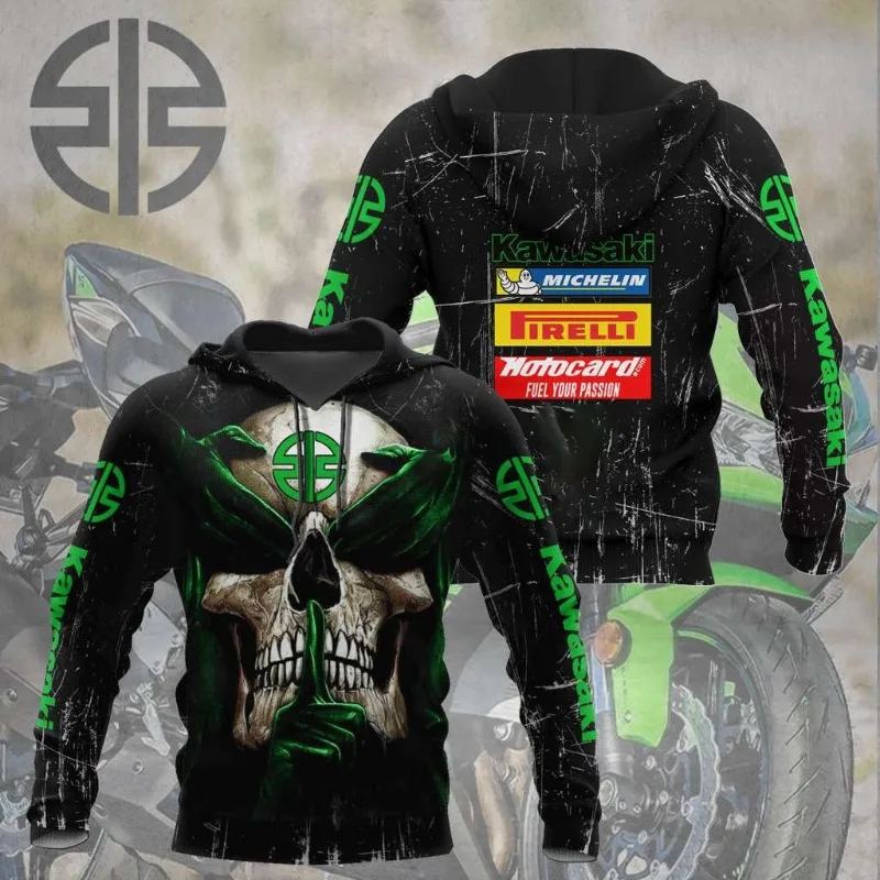 

Kawasaki Men Hooded Sweatshirt Round Neck Sportswear Motorcycle Autumn Winter Outdoor Extreme Sports Fashion Cool 2025 Hot Selli
