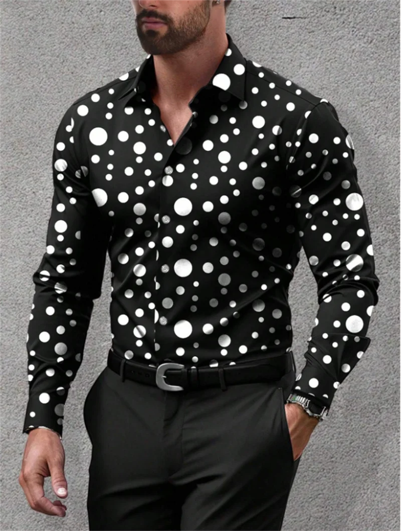 

Graffiti print pattern, men's lapel fashionable and comfortable long sleeve shirt, suitable for spring and autumn, men's clothin