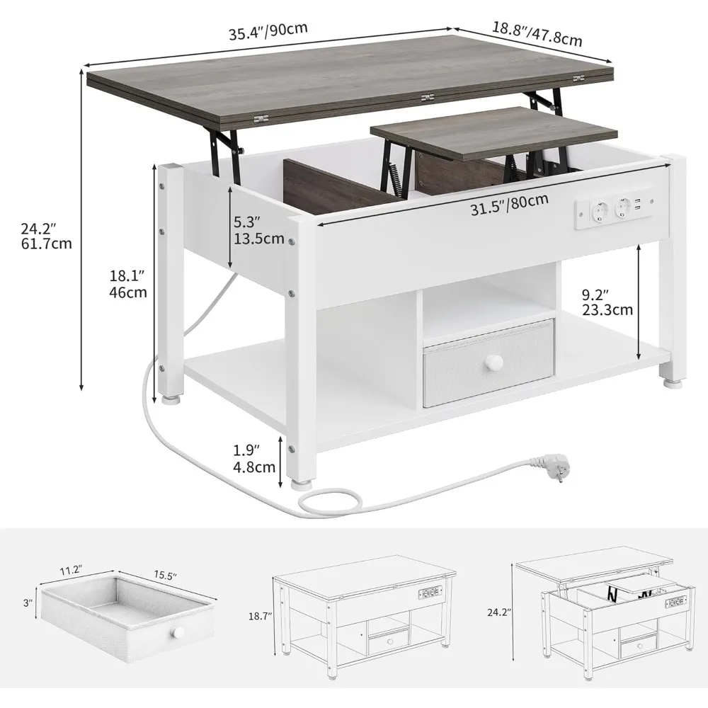ITAHOME Mesa Centro Elevable LED RGB 4 en 1 Mesa Salón Compartimo Almacenamiento Oculto Mesa Cafe