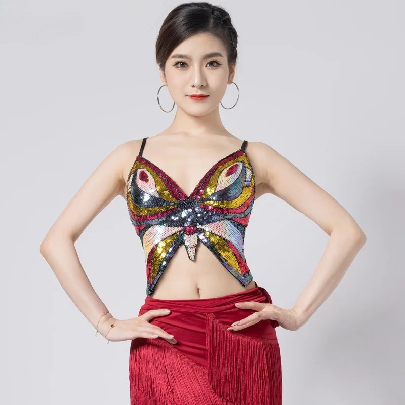 Customized Sequin Performance Top Belly Dance Butterfly Bra DS Nightclub Stage Party Performance Outfit Costumes