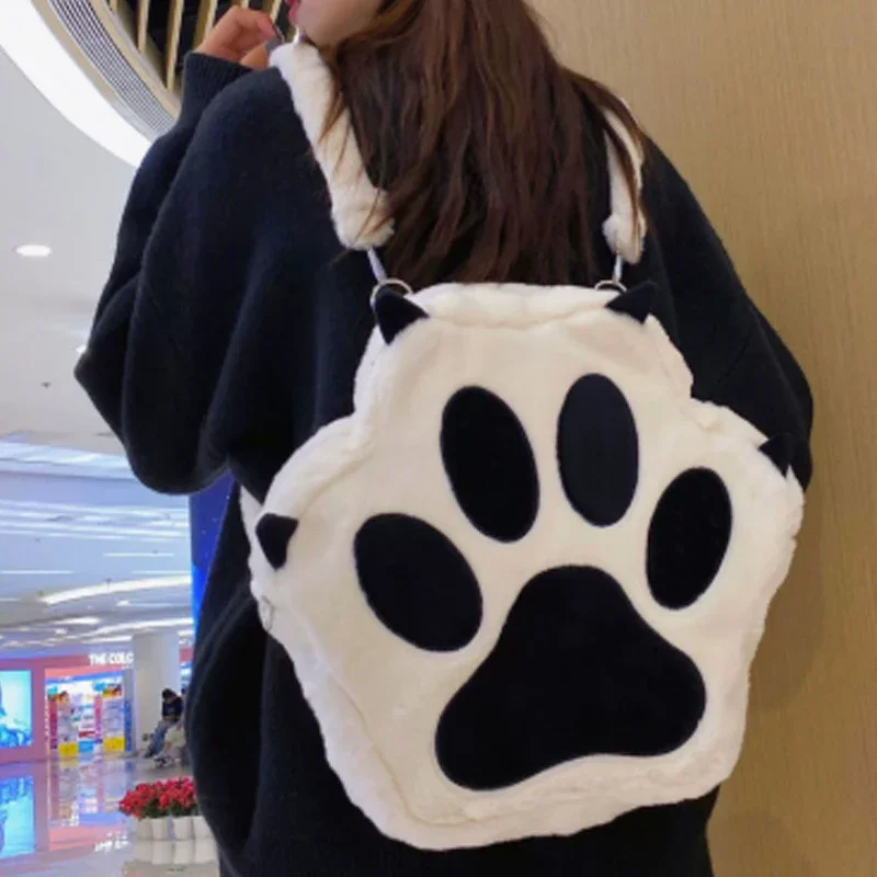 3D-Katzenpfoten-Plüsch-Rucksack, Niedlicher Kawaii Flauschiger Schulrucksack für Mädchen, Große Kapazität, Reise-Tagesrucksack, Geschenk für Herbst und Winter – Detail 5