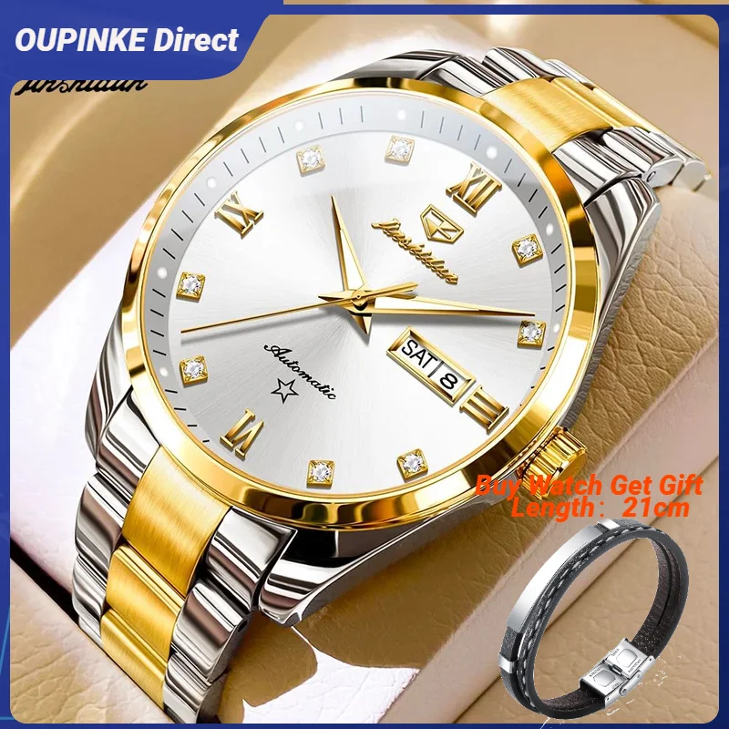 

JSDUN 8963 Men's Watches TOP Luxury Brand Stainless steel Waterproof Date Week Diamond Business Dress Watch for Man NEW