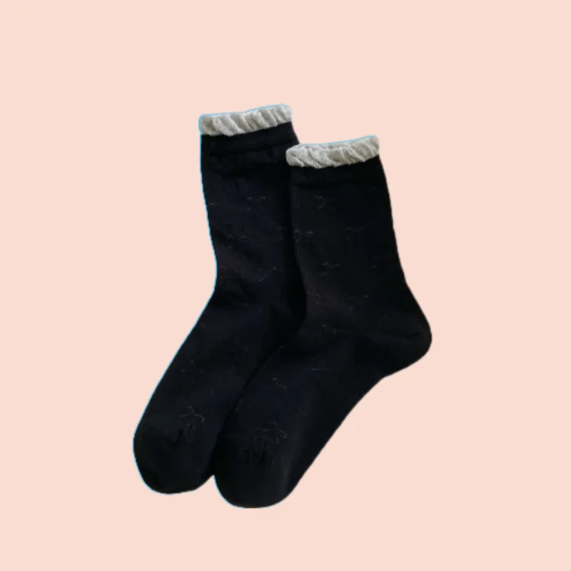 1/3 Pairs Bubble Mouth Hollow Bowknot Boneless Fresh Cotton Socks Breathable Solid Color Simple Socks All-match Stacked Socks