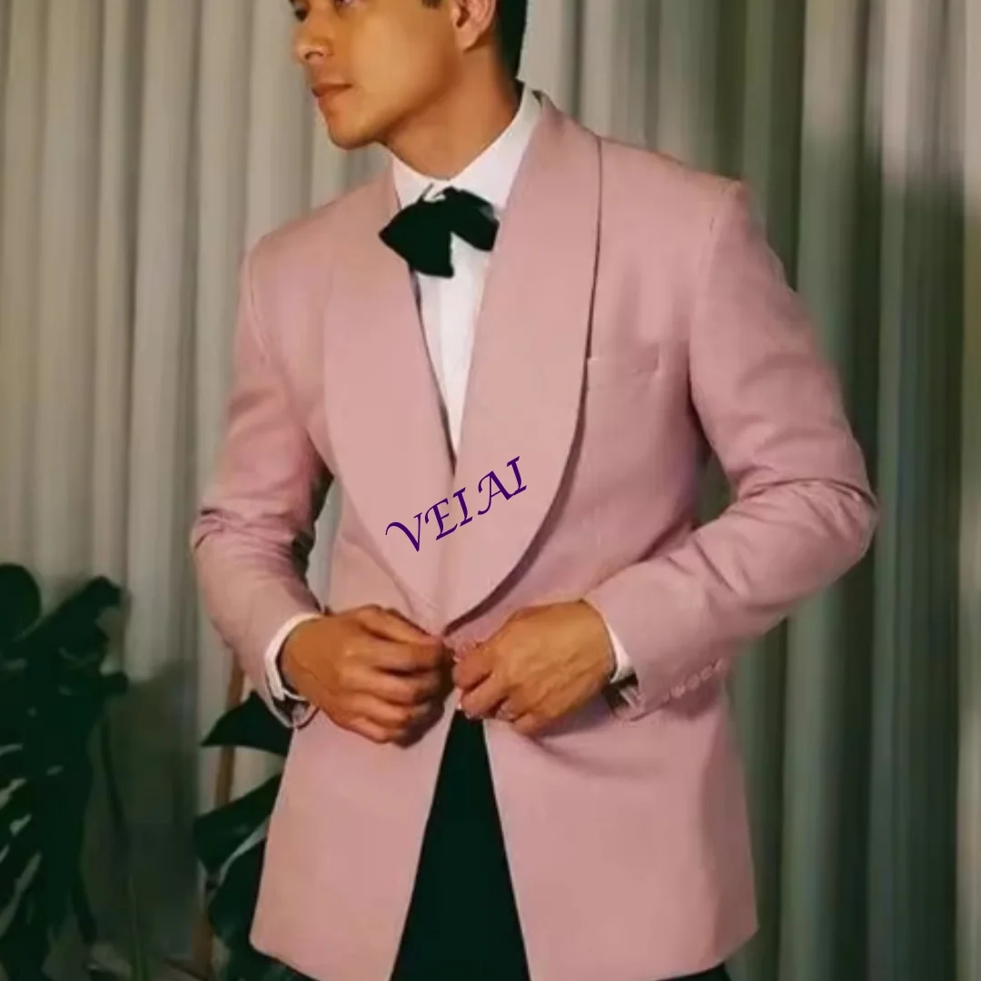 カスタムメイドのおしゃれなメンズスーツジャケット、無地の生地、シングルスリット、ピンク、ビジネス、スリムフィットジャケットスーツ、ランウェイスタイル