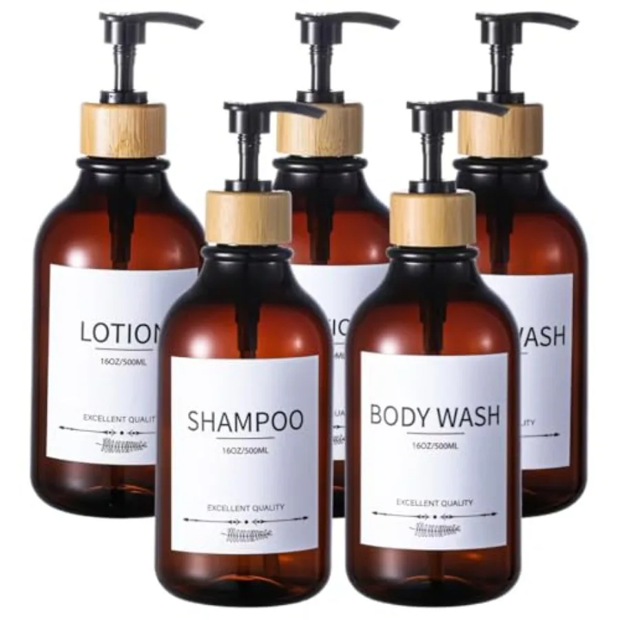 

Shampoo and Conditioner Dispenser, 5Pack Refillable Dispenser Bottles, 16.9oz Pump Bottles, Amber Shampoo Containers for Shower