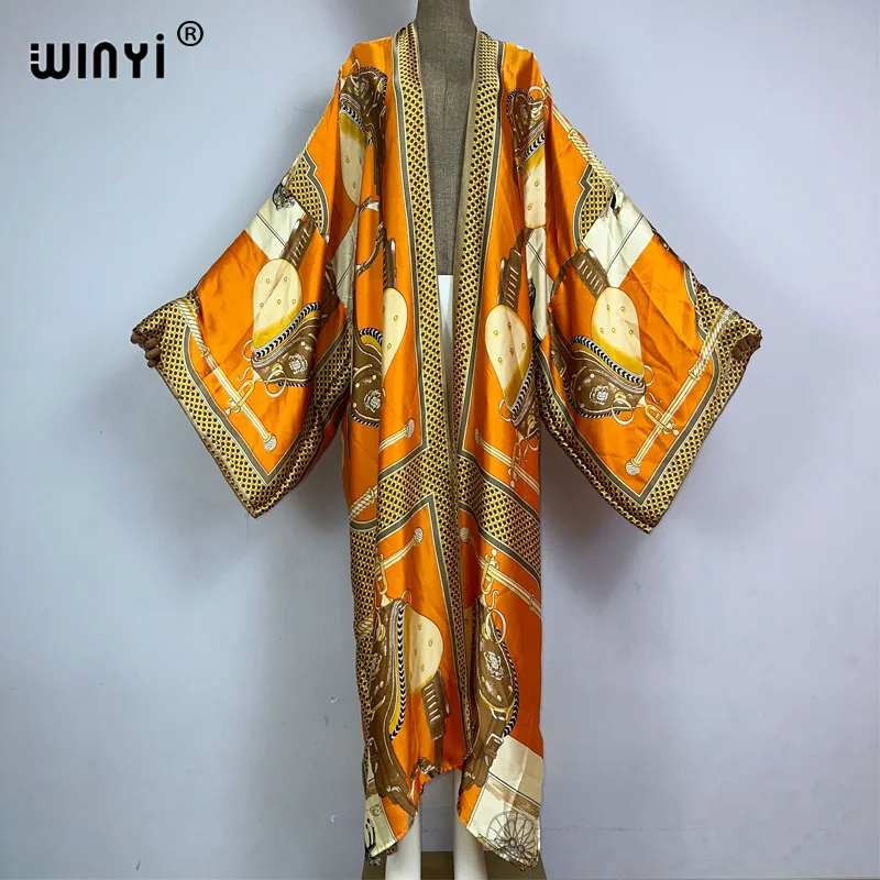 WINYI kimono boho print kaftans beach wear cover-ups Elegant Cardigan sexy Holiday beach outfits for women vestidos para playa