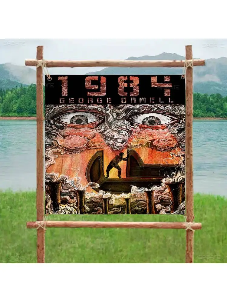 1984 George Orwell Creative Pattern Hanging Flag Polyester Printed Banner Hand Pulled Flag