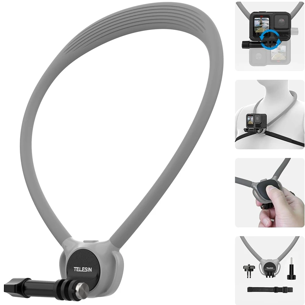 

TELESIN Silicone Neck Mount for Gopro Hero 13 12 11 10 9 8 DJI OSMO Action 5 4 3 Insta360 Hand-free Action Camera Accessories