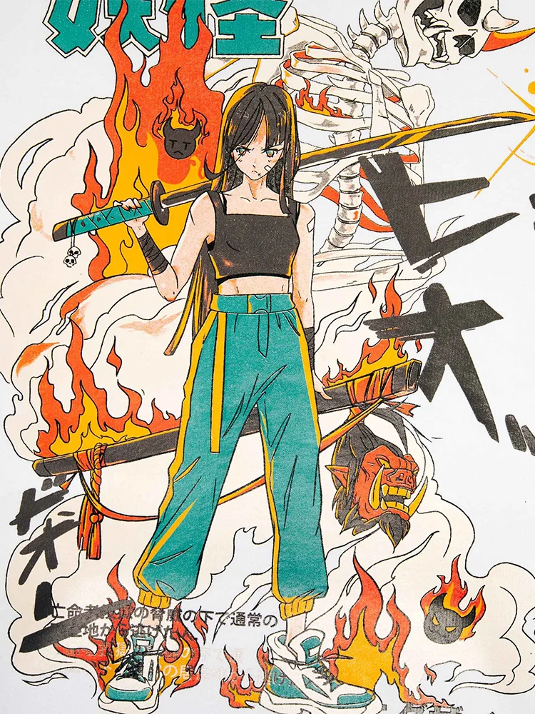 تي شيرت رجالي قطن Akuma bellaya from Exile Graphic أنيمي كبير الحجم جمالي Harajuku بأكمام قصيرة تي شيرت Y2k ملابس الشارع الشهير