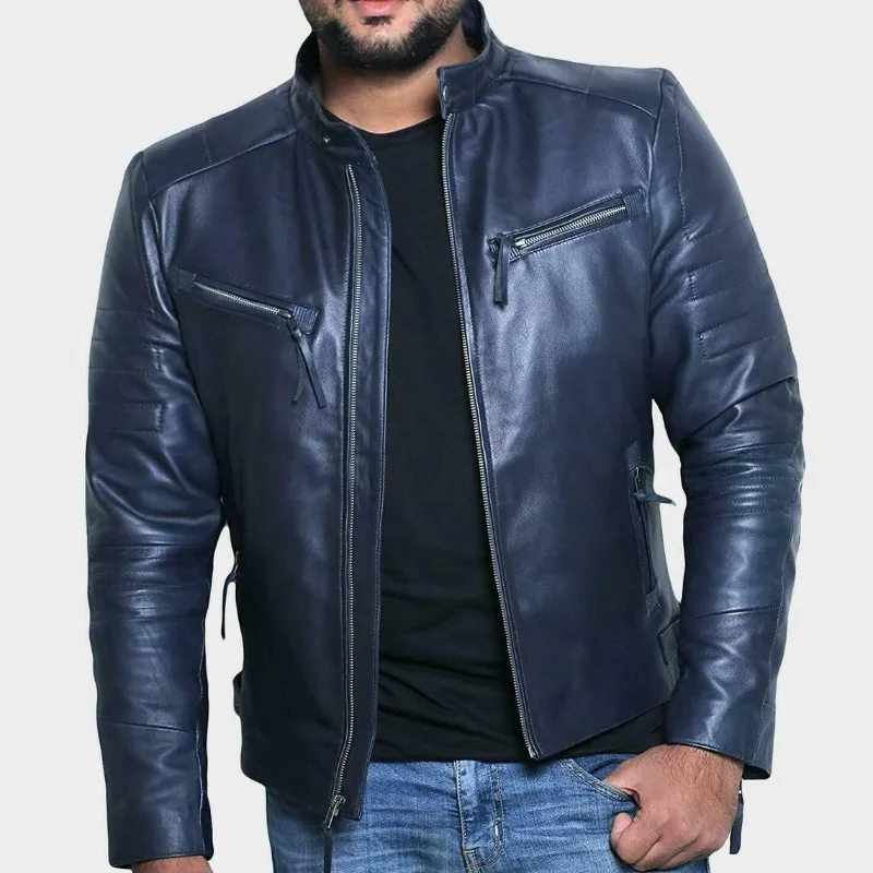 

Real Lambskin Leather Jacket for Men Slim Fit Genuine Biker Jacket