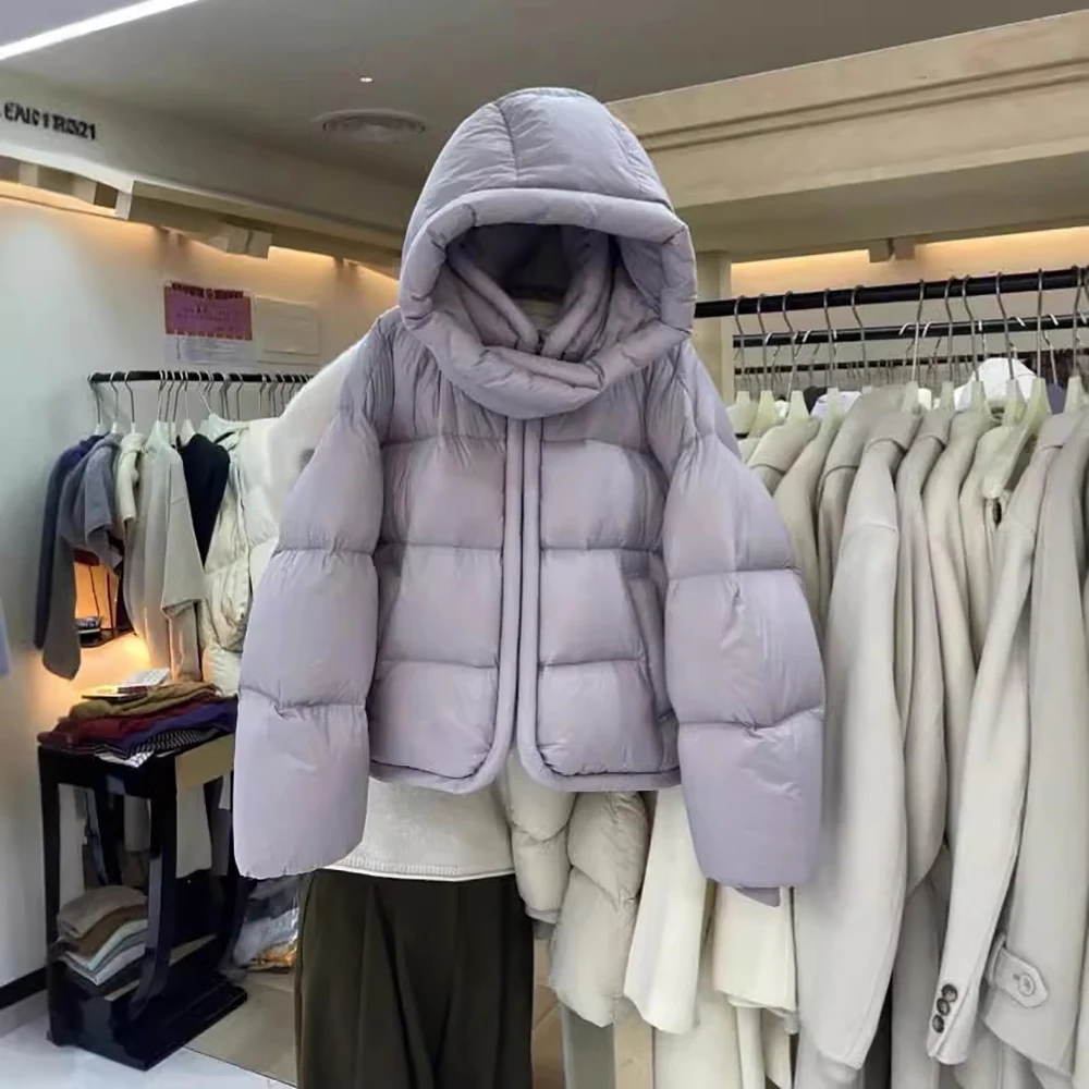 Giacche corte in cotone da donna Colletto rialzato invernale Cappotti in cotone con cappuccio Cappotto caldo spesso stile coreano 2025 Nuovo parka da neve