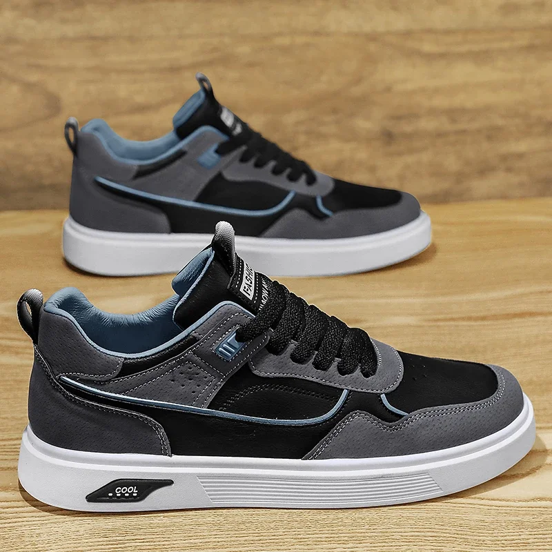 New High Quality Men's Shoes Stylish and Comfortable Sneakers Lace-Up Flats Men Non-Slip Leather Casual Shoes Zapatos De Hombre image 2