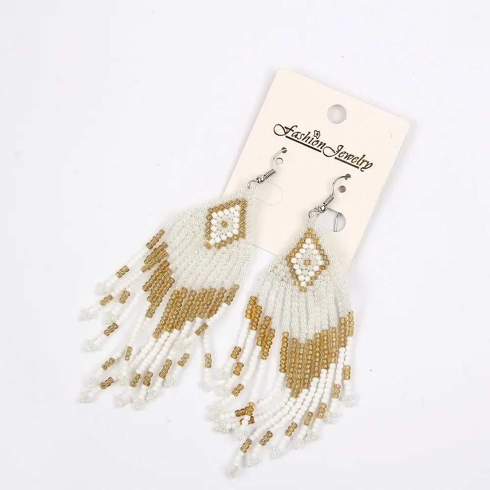 Fringe Earrings  Hand knitting  Bohemia  Serial insertion  fashion  trend  Simple  alloy  geometry  ma'am  Rice Bead Earrings