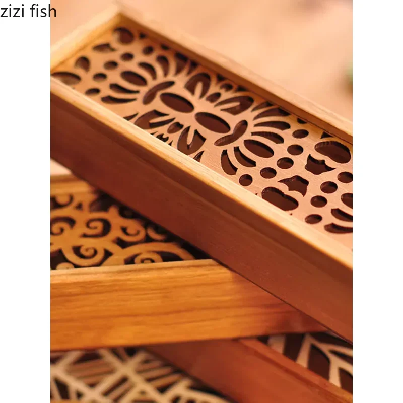 Creative Hollowed Out Wooden Sushi Plate Afternoon Tea Dessert Dim Sum Plate Molecular Food Display Plate Dry Ice Wooden Box