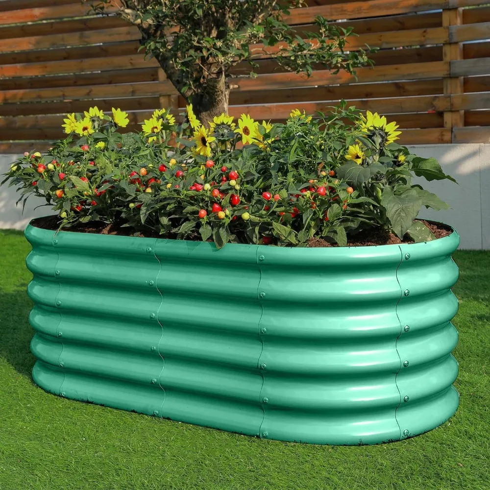 Imagem -04 - Galvanizado Raised Garden Bed Kit Caixas de Jardim Plantador Metal Grande Oval ao ar Livre Guarda Terrestre 18 Alto 4x2ft