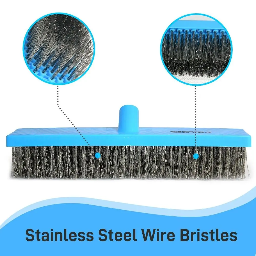 Long Handle Floor Wire Brush Heavy Duty Stiff Bristle Deck Scrub Brush Stainless Steel Telescopic Handle Tile Scrub Brush
