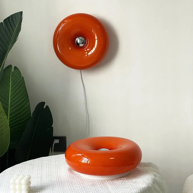 Imagem -04 - Vidro Lâmpadas de Parede para Quarto das Crianças Nórdico Donut Mesa Luz Decoração Estudo Quarto Cabeceira Personalidade Laranja Branco Novo Branco