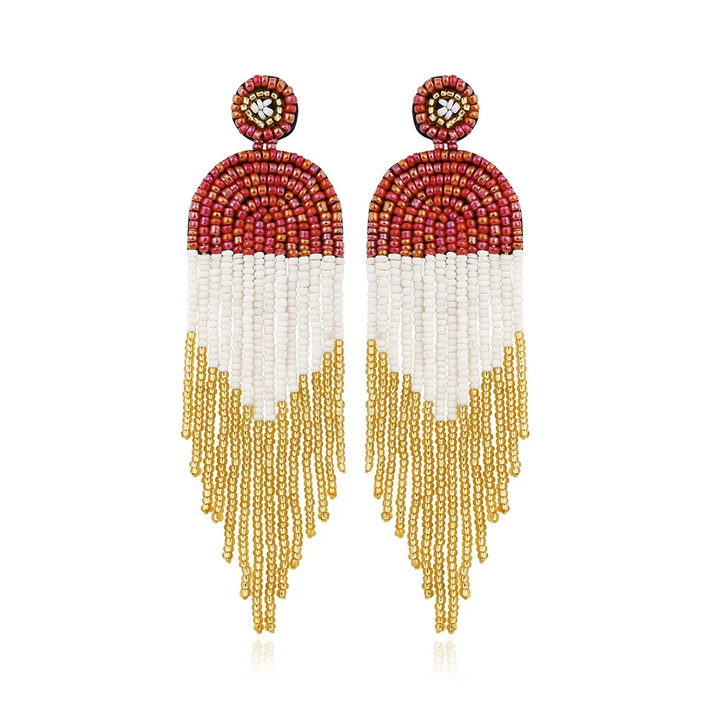 2022 Trend Bohemia Handmade Beaded Tassel Earrings for Women Vintage Colorful Rice Beads Long Fringe Earrings Jewelry Gift