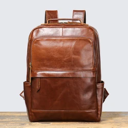 Men's Backpack Natural Head Layer Cowhide Vintage Crossbody Women's Outdoor Travel Backpack 15 inch Laptop Bag Leathfocus