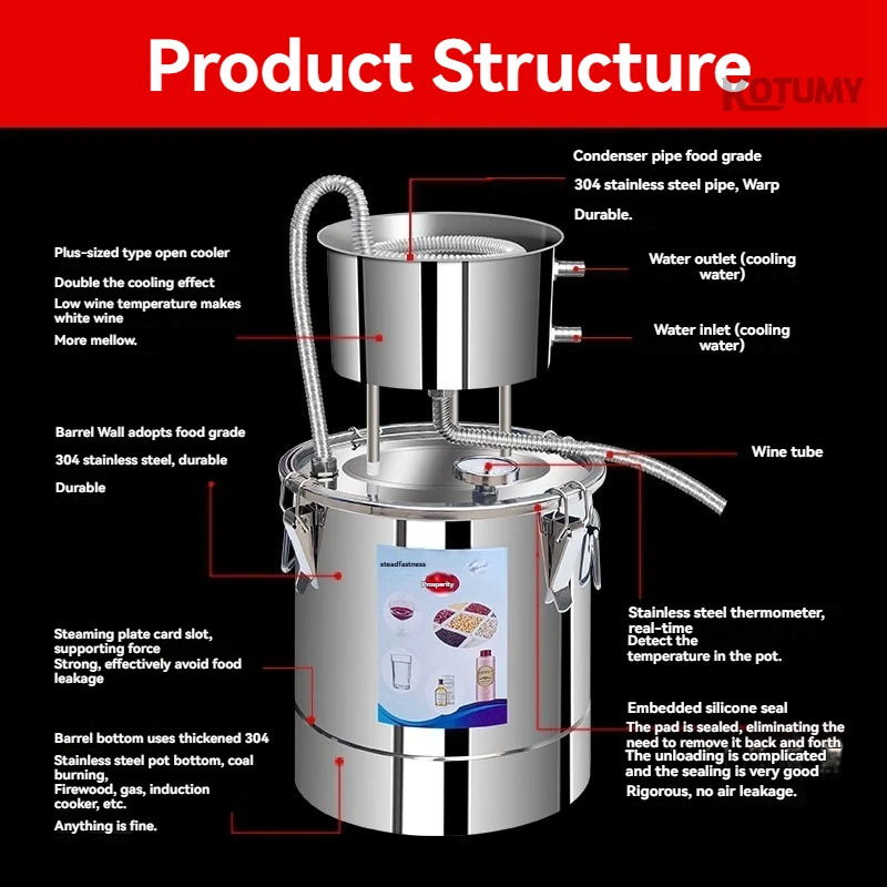 304 Stainless Steel Home Distiller, Multi-Purpose Brewing & Distillation Equipment for Alcohol Whiskey Essential
