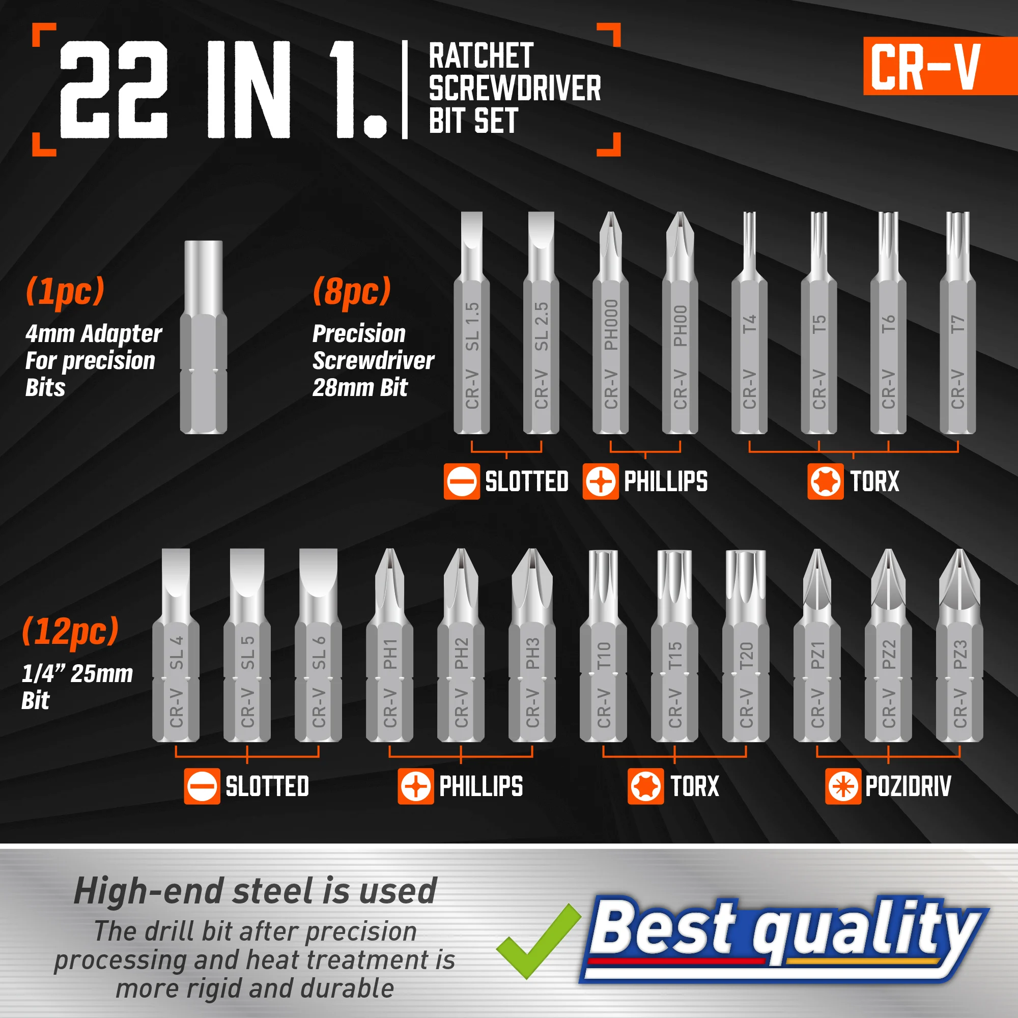 22 in 1 multi head ratchet screwdriver, Phillips screwdriver