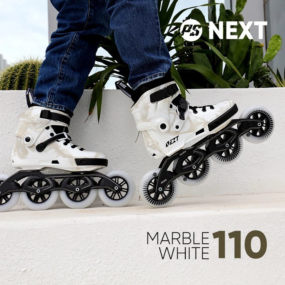 Patines en línea Patines de velocidad Original Powerslide NEXT mármol blanco 110mm Trinity Frame Street Racing Roller Patines de patinaje libre