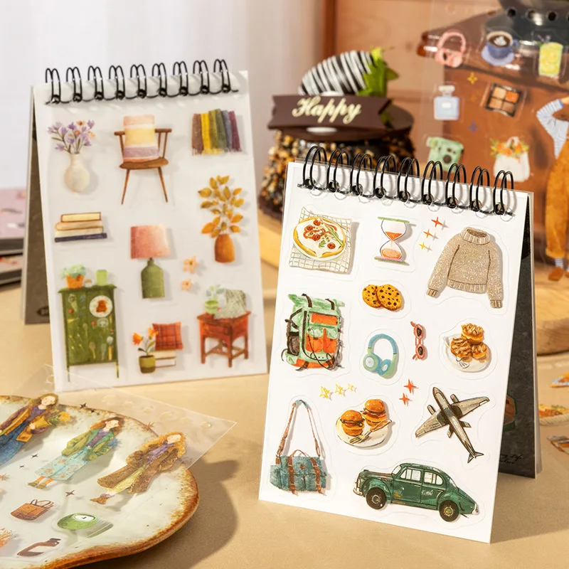 1pack/2pack Chasing Life Series PET Sticker Book Die-Craft Daily Journal Creative Collage Stickers 4 Styles 20 Sheets