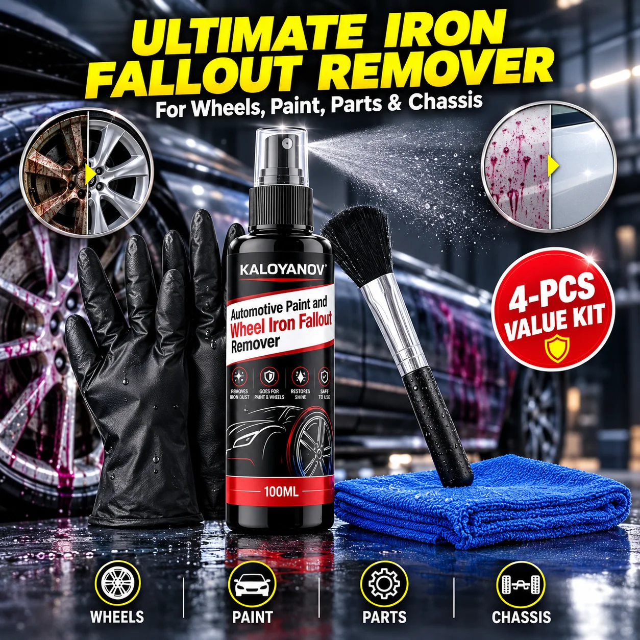 Car Wheel & Auto Paint Iron Powder Remover Spray Brake Dust Cleaner Fallout Rust Removal Detailing Wash Liquid Care Accessories
