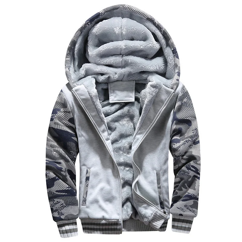 Men\'s Fashion Winter Camouflage Hooded Sweatshirts Cardigan Man Plush Thickened Warm Hoodies Jackets Coats