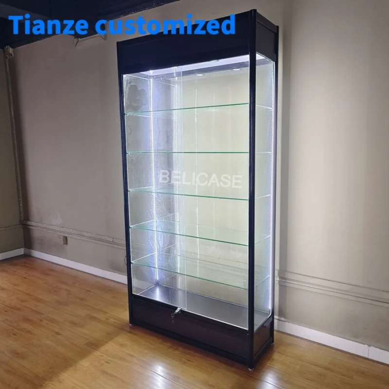 

（customized）Factory Price Wall Glass LED Display Cabinet Showcases Aluminum Smoking Shop Vitrines Showcases with Lock