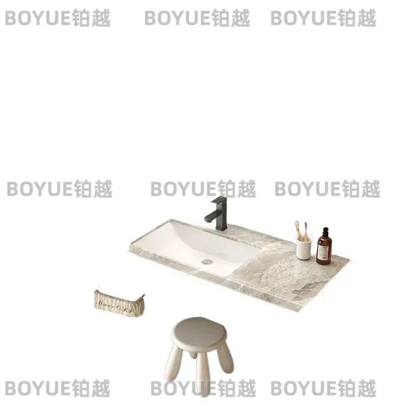 Glossy Rock Slab Integrated Bathroom Vanity Cabinet Modern Small Apartment Hotel Washbasin Sink Combo Customized Simple