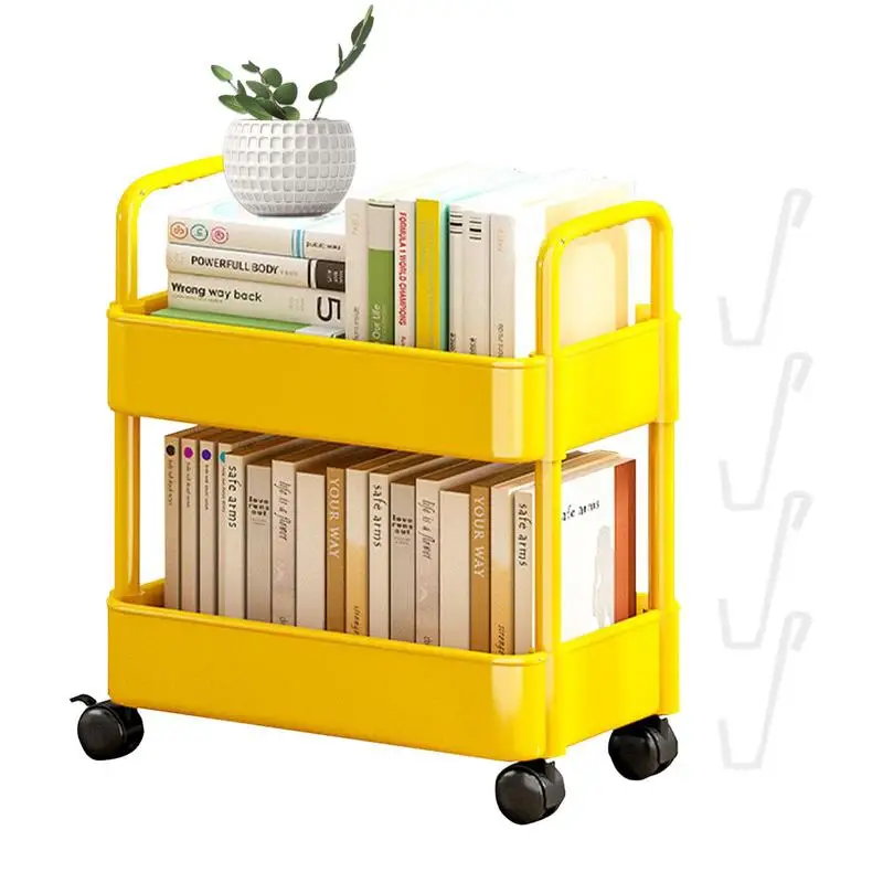 2 Tiers Bookshelf Movable Desk Floor Small Cart Book Storage Shelf Pen Holder Lesson Document Storage Rack Office Supplies