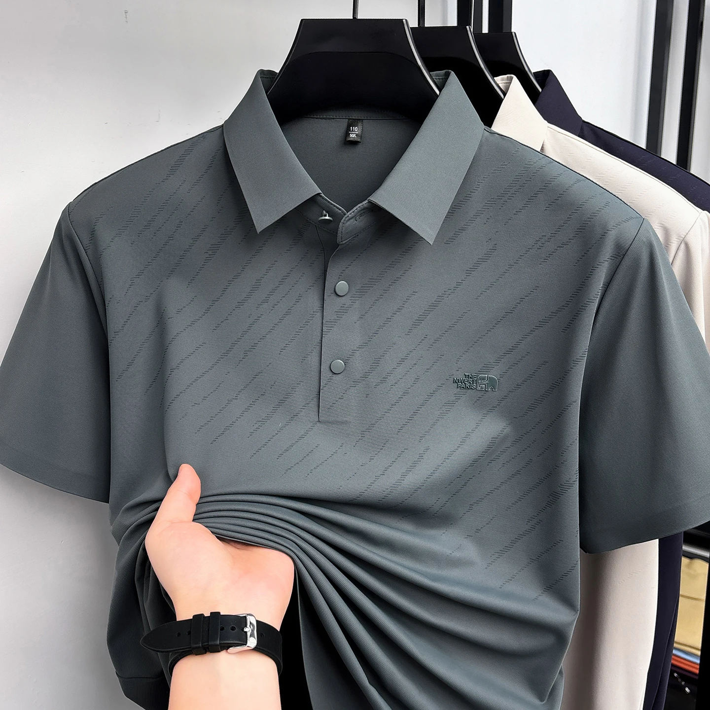 High end summer new collar printed polo shirt breathable short sleeved casual versatile simple trendy top