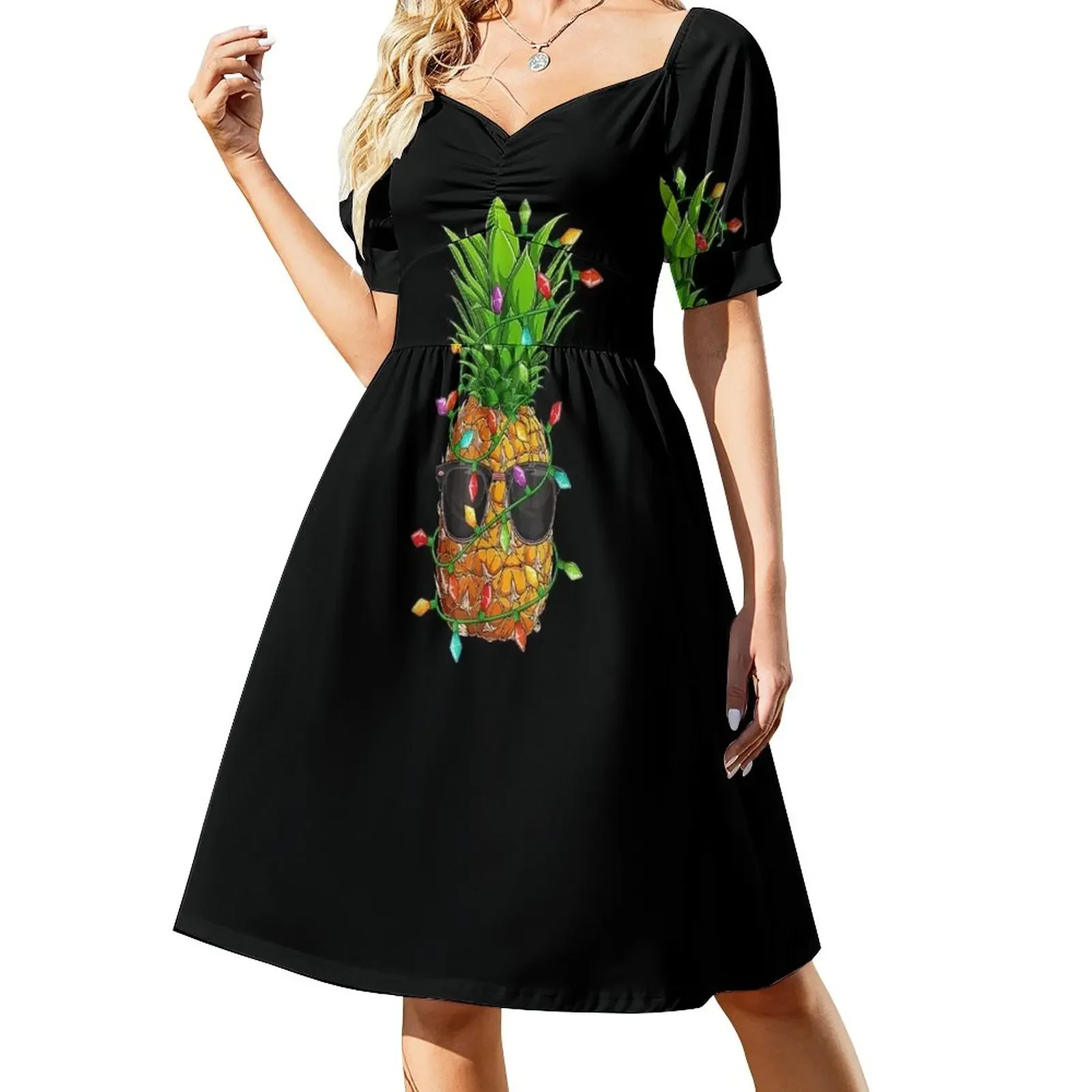 

Pineapple Sunglasses Lights July Tropical Christmas Hawaiian T-Shirt Short-Sleeved Dress Female clothing long dresses for women