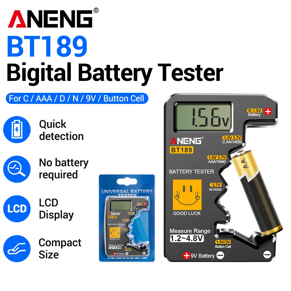 ANENG BT189 Digitaler Batterietester 1,2-4,8V 9V AA AAA C D CR2032 Lithium-Knopfzelle Keine Batterie Erforderlich Haushaltsprüfgerät